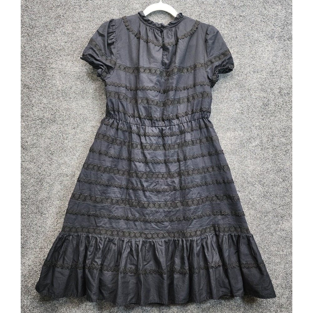 J.Crew Eyelet Lace Ruffle Fit Flare Midi Dress Womens 6 Black Cotton Victorian - Picture 9 of 10